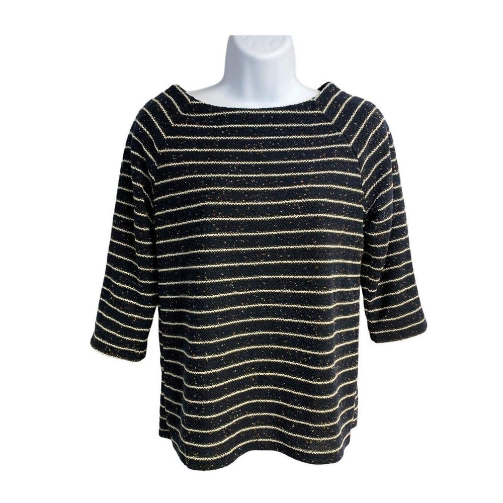Banana Republic Black Striped Confetti Speckled Scoop Neck 3/4 Sleeve Sweater S